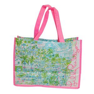 Lilly Pulitzer Reusable Tote Bag With Tropical Print & Pink Accents